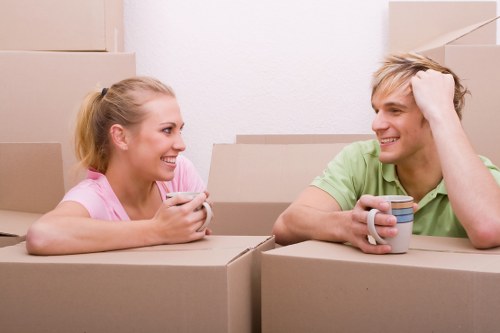 Office relocation planning in Finchley with moving boxes and office furniture