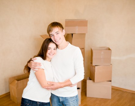 Commercial moving equipment and office furniture prepared for relocation