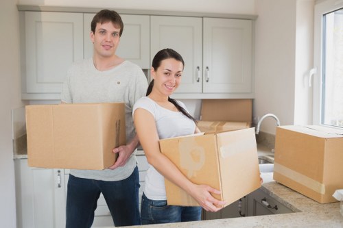 Packed boxes and furniture prepared for local storage